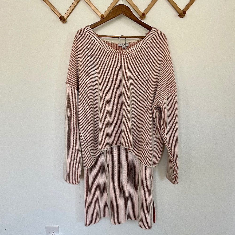 Polagram Mauve & Cream Ribbed Sweater Set w/ Midi Skirt Plus Size 2X